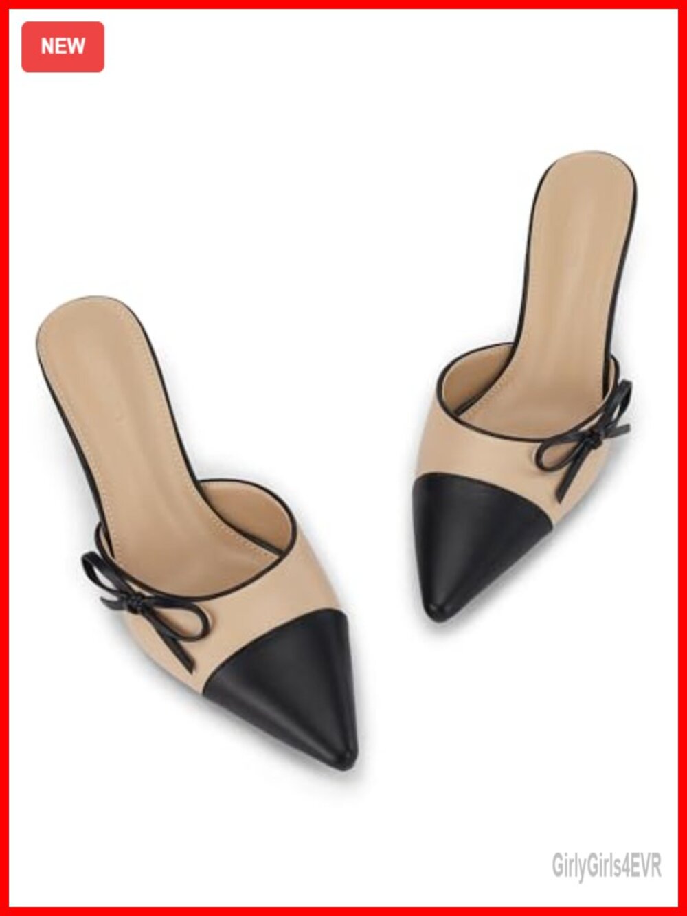 Kitten Heels Bow Tie Mules Two Tone Pointed Toe Slip On Backless Wedding Dress